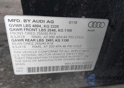 2018 Audi Q3 2.0T Premium/2.0T Sport Premium из США, поврежденный, VIN WA1JCCFS7JR025572
